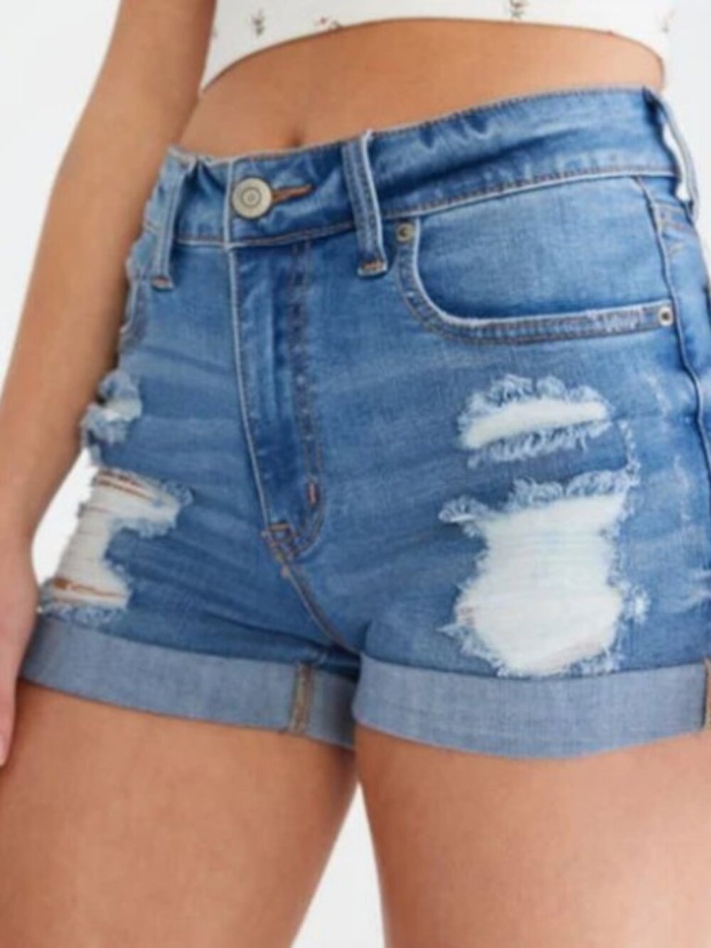 Aeropostale High Rise Midi 2021 cuffed denim shorts